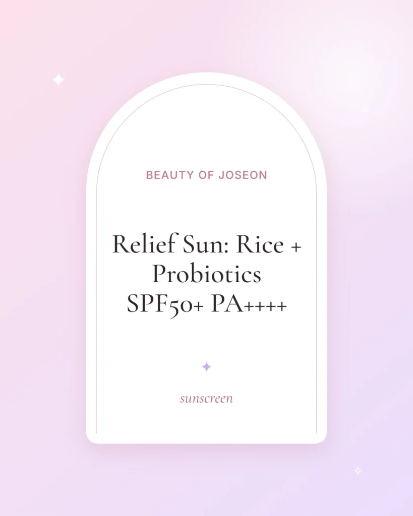 Beauty of Joseon Relief Sun: Rice + Probiotics SPF50+ PA++++, sunscreen (illustrated placeholder)